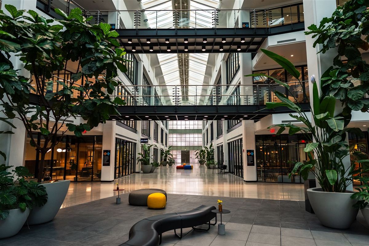 Clean office building atrium in Northern Virginia