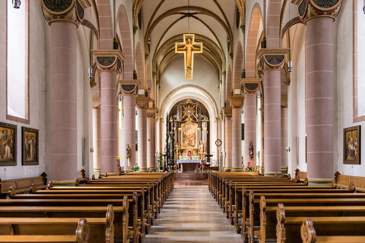 Church sanctuary with pews being cleaned in Northern Virginia