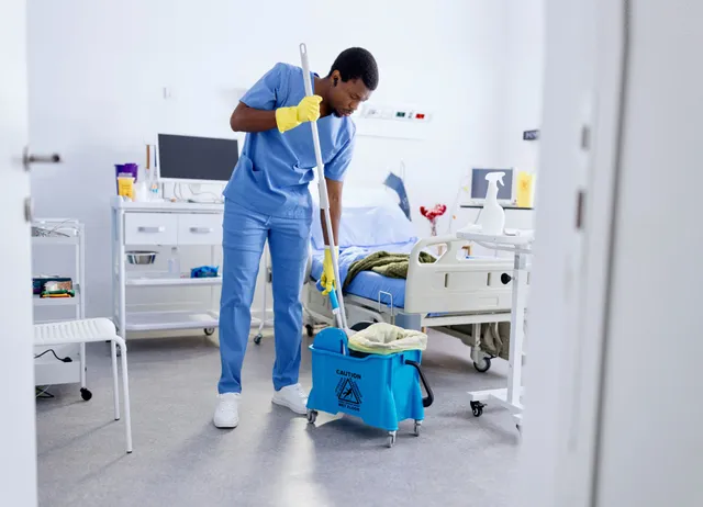 Medical center room cleaned by trained staff