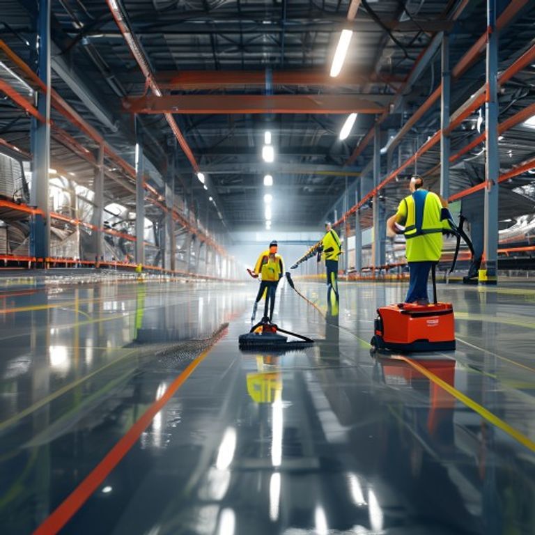 Machine scrubbing the floor of a distribution warehouse in Northern Virginia
